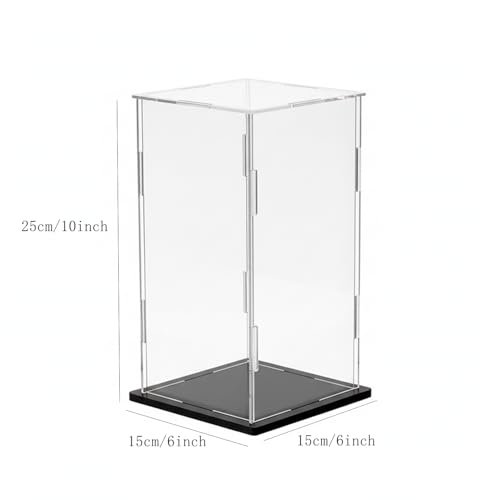 Clear Acrylic Display Case, 6*6*10inch (15*15*H25cm) | Assemble Cube Display Box, Black Base, Dustproof Protection, For Collectibles Memorabilia Figurines - size: 6 x 6 x 10 inches