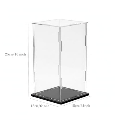Clear Acrylic Display Case, 6*6*10inch (15*15*H25cm) | Assemble Cube Display Box, Black Base, Dustproof Protection, For Collectibles Memorabilia Figurines - size: 6 x 6 x 10 inches