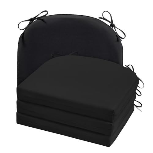 Cozyide Outdoor Chair Cushions, Waterproof Patio Seat Cushions with Adjustable Straps, Round Corner Patio Chair Cushions for Garden, Black, 17x16x2 Inch (Pack of 4) - color: Black, size: 17x16x2 Inch (Pack of 4)