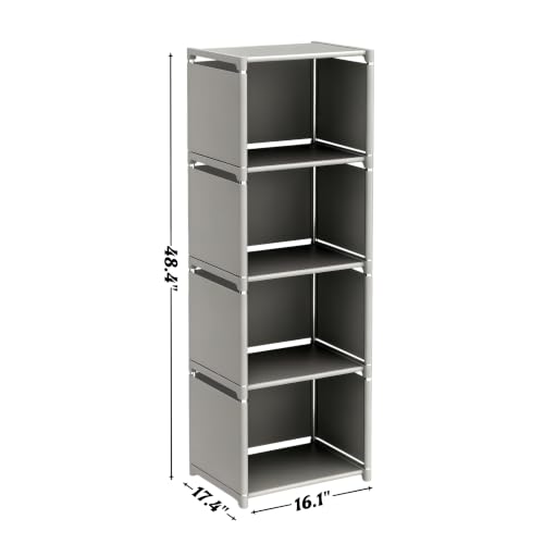 RIIPOO Book Shelf, 4-Cube Storage Organizer, Metal & Fabric Bookcase for Small Spaces, Bedroom, Living Room - style: 4-Cube
