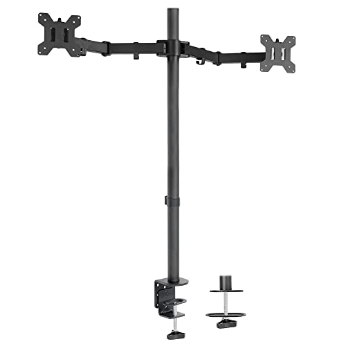 VIVO Dual Monitor Stand Up Desk Mount Extra Tall 39 inch Pole, Fully Adjustable Stand for up to 27 inch Screens, Black, STAND-V012 - size: 13" - 27" screens