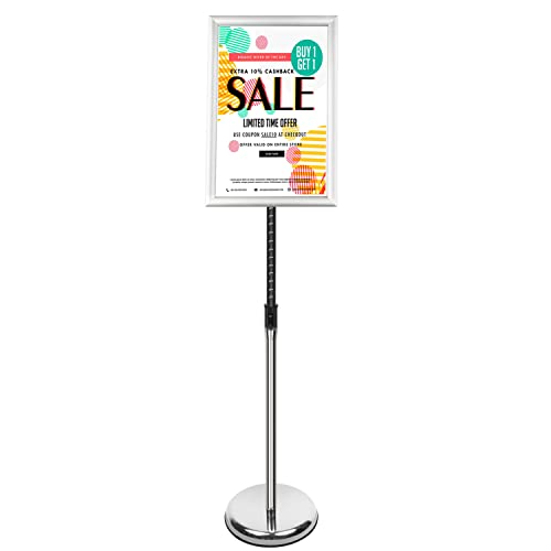 DISPLAYSWORKER Adjustable Poster Sign Stand,Floor-Standing Sign Holder with Heavy Duty Pedestal,Aluminum Snap-Open Frame for 8.5 x 11 Inch, Silver (8.5 x 11) - color: silver, size: 8.5-x-11-inch