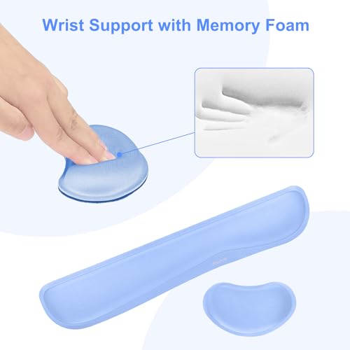 MOSISO Keyboard Mouse Pad Set, Gaming Mouse Pad&Keyboard Wrist Rest&Wrist Rest, Ergonomic Wristrests with Memory Foam Home Office Easy Typing Cushion Non-Slip Mousepad, Air Blue - color: Air Blue