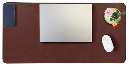 Soft Anti-Curl Faux PU Desk Mat 31.5"x15.7", Waterproof Heat Safe Non-Slip Vintage Desk Pad, Stitched Edge Wipeable Tear Resistant Desktop Protector for Work from Home Office (Brown) - color: Brown, size: 31.5"x15.7"