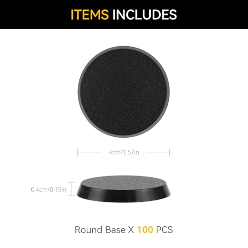 100PCS 40mm/1.57inch Textured Plastic Black Round Miniature Bases, Model Base for Gaming Miniatures or Wargames Table Top Games - color: 40mm-100pcs-black