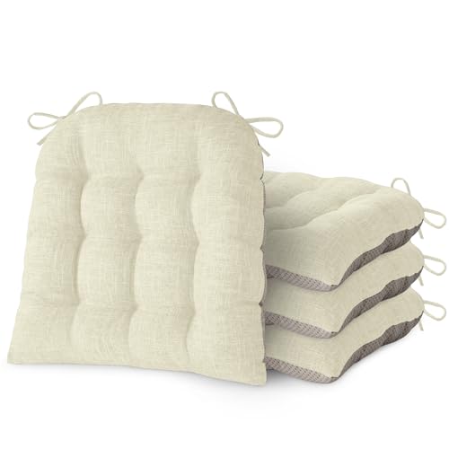 Chair Cushions for Dining Chairs Set of 4 Durable D-Shaped Seat Cushions with Non-Slip Backing Secure Ties Thick Cozy Seat Pad for Kitchen Dining Room Office(18x16.5x3in Beige) - color: Beige