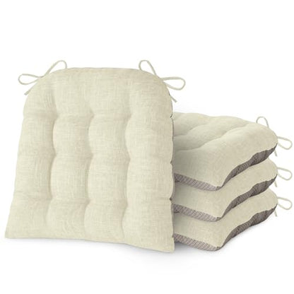 Chair Cushions for Dining Chairs Set of 4 Durable D-Shaped Seat Cushions with Non-Slip Backing Secure Ties Thick Cozy Seat Pad for Kitchen Dining Room Office(18x16.5x3in Beige) - color: Beige