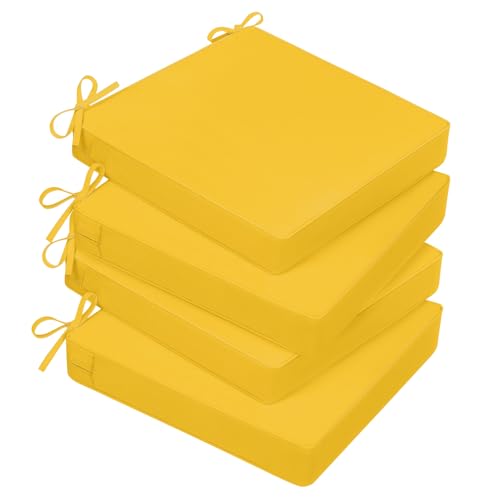 Basic Beyond Outdoor Chair Cushions for Patio Furniture, Waterproof Outdoor Seat Cushions Set of 4 18 x 18, Patio Chair Cushions Set of 4 with Ties and Handle, Yellow - color: Yellow, size: 18x18x3