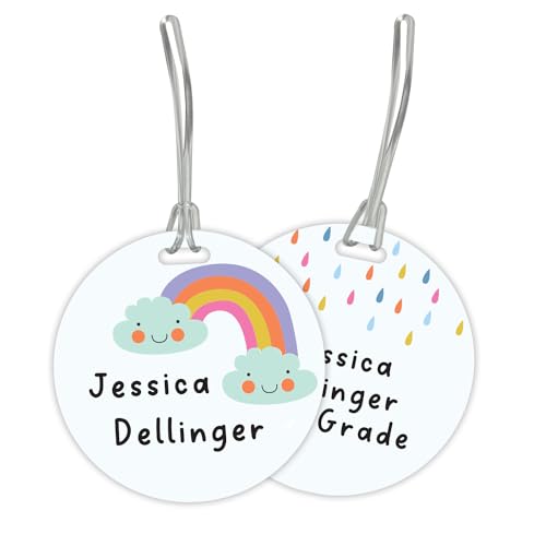 Personalized Rainbow Luggage Tag / 4" Round Custom Trendy Bag Tag/Double Sided Durable Plastic Circle Luggage Tag with Plastic Strap/Made in The USA - style: Rainbow