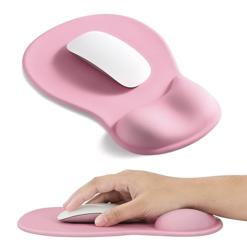 EooCoo Ergonomic Pink Mouse Pad with Gel Wrist Rest Support Middle Concave Design, Relieve Wrist Pain Mousepad, Wrist-Contoured Design for Carpal Tunnel Syndrome, Office Desk Accessories for Women - color: Pink