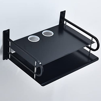 HNVNER Universal Media Shelf with Cable Holes for Entertainment 2-Tier Metal Floating Wall Shelves for Media Such as Router, Modem, Remote, Cable Boxes, Media Boxes, Projector Wall Mount, 12" x 9.8" - color: 2 Layers-large-1pcs