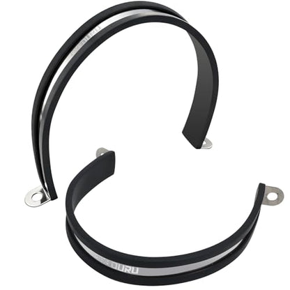 OURU 2pcs 4 Inch Pipe Clamp 304 Stainless Steel, Heavy Duty Rubber Cushioned Insulated Pipe Strap, U Bracket Clamp Conduit Clamp for Automotive, Wire & Tube - size: 4"