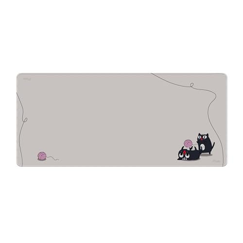 Pixio Mouse Pads - 36 x 16 inch XXL Playful Cats (Side) Beige Multifunctional Large Desk Mats for Gaming, Office, Desktop Anti-Slip Waterproof Washable Computer Mouse Mat - color: Beige Playful Cats (Side)