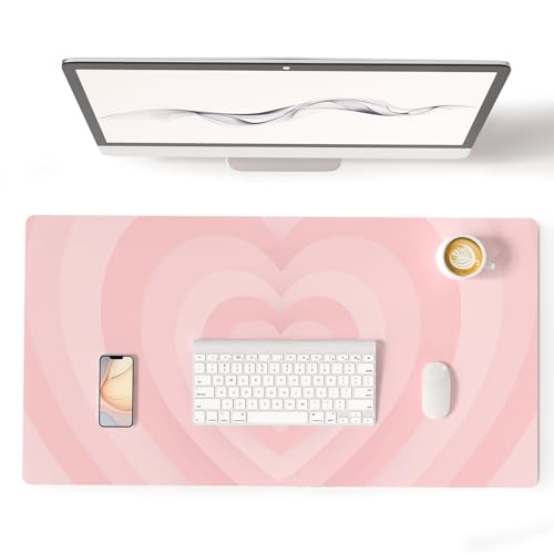 Colorful Star Large Mouse Pad Pink, Girly Desk Mat Aesthetic PU Leather Laptop Mat 31.5 x 15.7 in, Cute Mousepad & Large Desk Pad, Waterproof Non-Slip Desk Mat for Office Accessories Women& Girl - color: Pink Heart, size: 31.5" x 15.7"