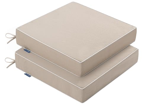 MIULEE Beige Outdoor Chair Cushions Set of 2, 22x22x3 Inch Waterproof Patio Seat Cushions for Outdoor Furniture Couch Sofa, 3 Year Color Fastness High Density Foam with Adjustable Ties - color: Beige, size: 22 x 22 x 3 Inch
