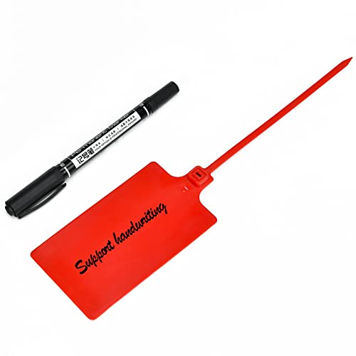 100 Red Plastic Writable Shipping Tags - Large, Waterproof, Hanging Label Tags with One Permanent Marker Pen - color: Red, size: 100 PCS