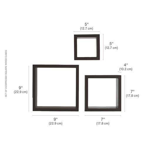 MELANNCO Floating Wall Square Cube Shelves for Bedroom, Living Room, Bathroom, Kitchen - Wood, Set of 3, Espresso - color: Espresso, size: Set of 3