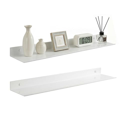 Z metnal White Floating Shelves, Wall Shelf, Metal Square Shelf for Display Collection, Aluminum, Wall Mounted, White, 24 inch, Set of 2 - color: White, size: 24 inch (2 Pack)