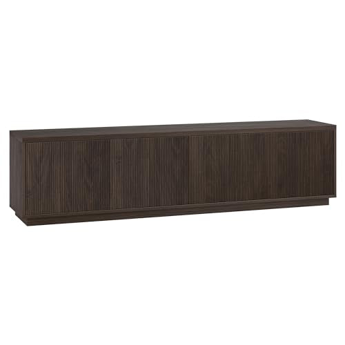 Henn&Hart Fluted TV Stand for TVs up to 85" with 2 Concealed Ribbed Storage Cabinets and Adjustable Shelves for Living Room, Family Room, or Office, Rich Brown - color: Rich Brown, size: 79" TV Stand