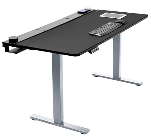 VIVO Black 60 x 30 in Stand Up Desk, DESK-KIT-1G6-P3B | Electric, Holds 220 lbs, Sit Stand, Height Adjustable Table, Cable Tray, Full-Size Mouse Pad, Office Furniture, Gray Frame - color: Black Top / Gray Frame, size: 60 x 30
