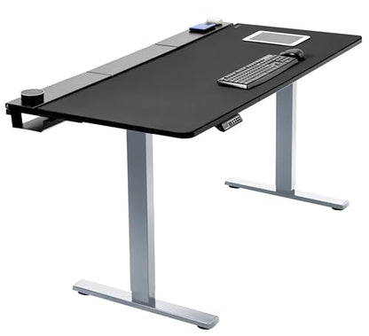 VIVO Black 60 x 30 in Stand Up Desk, DESK-KIT-1G6-P3B | Electric, Holds 220 lbs, Sit Stand, Height Adjustable Table, Cable Tray, Full-Size Mouse Pad, Office Furniture, Gray Frame - color: Black Top / Gray Frame, size: 60 x 30