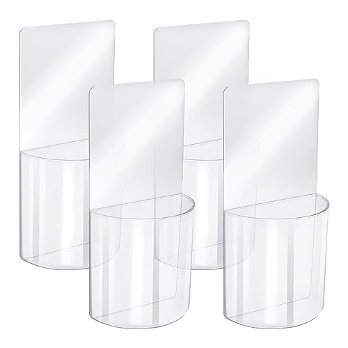 4 PCS Remote Control Holder Wall Mounted Clear Media Organizer Storage Box | Universal No Drilling Self-Adhesive Transparent Remote Holder for Bedroom, Bathroom, Living Room, Kitchen