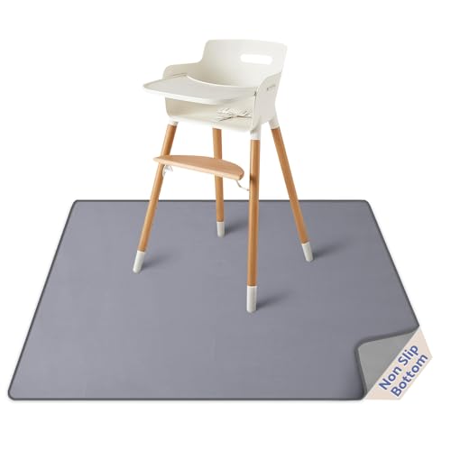 Blissful Diary Baby Splat Mat for Under High Chair, 50.4 x 50.4 Inch Wipeable Splash Mat, Waterproof and Washable, Anti-Slip Floor Protector, Gray - color: Grey