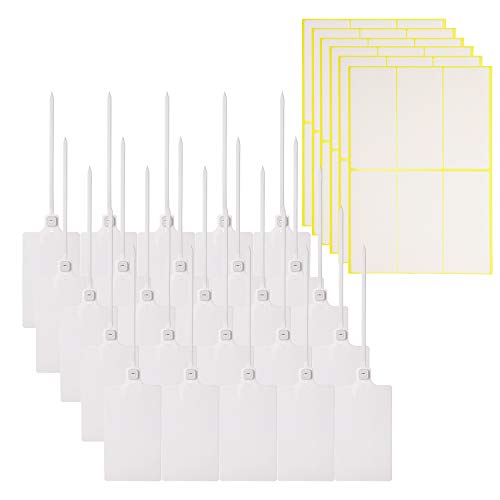Mini Skater Large Plastic Parcel Label Tags Self Locking Nylon Writable Marker Ties Luggage Identification Tag Cable Cord Organizing Consignment Tags with Sticky Label (White,25Pcs)