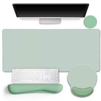 LIMKRIAN Sage Green Mouse Pad Set, Complete XXL Desk Mat with Ergonomic Keyboard Support & Coaster, Featuring Mouse Pad with Gel Wrist Rest for Pain Relief, Home Office Gaming Accessories Gift - color: XXL-01Sage Green