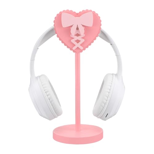 Kingdder Pink Heart Bow Headphone Stand Cute Wood Headphone Stand Adorable Headset Holder Accessories Gamer Gifts for Teenage Women Teacher Girlfriend Office Worker Wife Gamer Room Office Desk - style: Heart Bow