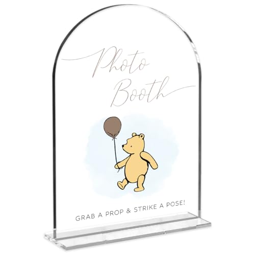 Cute Bear Baby Shower Sign Decor Arch Acrylic 5x7 Inch Sign 16 | Cute Bear Centerpieces Baby Shower & Event Gift Stations Dessert Table Decor - color: BBooth