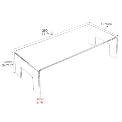 QWORK Clear Acrylic Display Risers Stand, 2 Pack 5mm Thick Transparent Showcase Shelves for Dessert Cupcakes Perfume Toys Cosmetics Jewelry Collectibles, 12x5x3.3 Inch Display Shelf