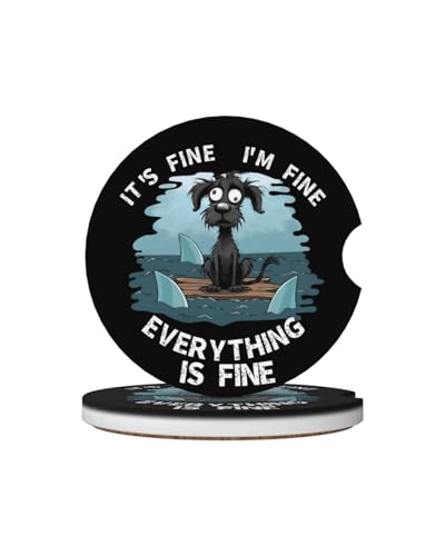 Car Cup Holder Coasters, 2 Pcs Ceramic Coasters with Cork Back and Finger Slot, Anti-Slip Shock Absorbing Women and Men Universal Car Accessories - Fine Dog - color: Fine Dog