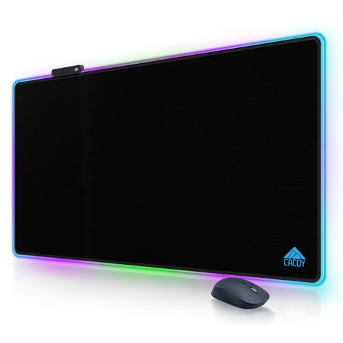 Cacoy 43" x 24" RGB Large Gaming Mouse Pad, LED Extended Mousepad with Superior Micro-Weave Cloth and Non-Slip Base, Stitched Edges Water Resist Keyboard Pad, XXL RGB Desk Pad for Office & Home, Black - color: Rgb, size: 43" x 24"