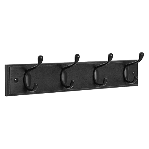 SONGMICS Wall-Mounted Coat Rack, Hook Rack, 4 Dual Metal Hooks, for Coats, Bags, Keys, in The Entryway, Bedroom, Living Room, Black ULHR023B01 - color: Black, size: 1 Pack-4 Hooks