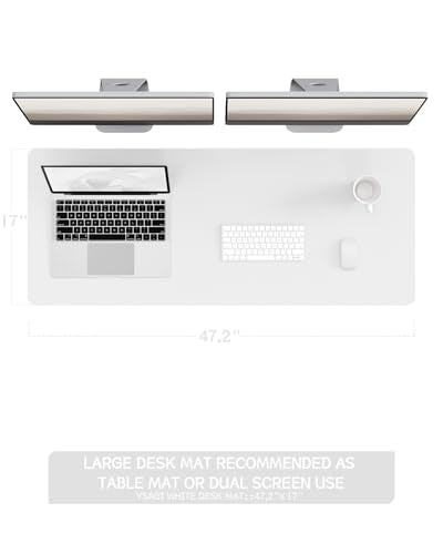 YSAGi Non-Slip Leather Desk Pad Long Size, Waterproof Laptop Computer Desk Keyboard Mat, Table Protector Blotter Mat, Large Mouse Pad for Office/Work/Home/Decor(White, 47" x 17") - color: White, size: 47" x 17"