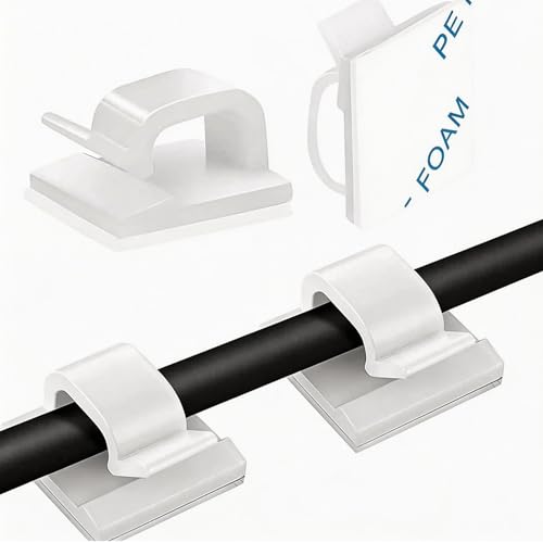 150 PCS Adhesive Cable Wire Clips Black, Outdoor Cable Management Wire Organizer Cord Holder for Under Desk, Car, Wall, TV PC Ethernet Cable (White) - color: White
