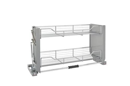 Rev-A-Shelf 36" Pull-Down Heavy-Duty Shelf Organizer for Tall Kitchen/Bathroom Cabinets, Dual Tier Wall Mounted Pantry Storage, Chrome, 5PD-36CRN - color: Chrome, size: 34"W
