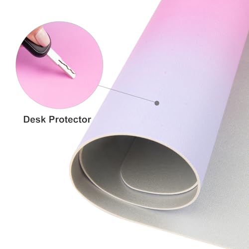 Colorful Star Large Mouse Pad Pink, Girly Desk Mat Aesthetic PU Leather Laptop Mat, 31.5" x 11.8" - color: Dreamy Pink Gradient, size: 31.5" x 11.8"