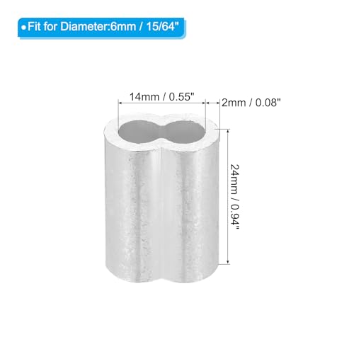 uxcell 15/64" 6mm Aluminum Crimping Loop Sleeve Double Ferrule for Wire Rope Cable Line End, Silver 10pcs - size: 15/64"