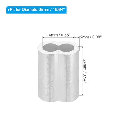 uxcell 15/64" 6mm Aluminum Crimping Loop Sleeve Double Ferrule for Wire Rope Cable Line End, Silver 10pcs - size: 15/64"