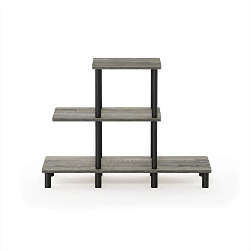 FURINNO Turn-N-Tube 3-Tier Design Display Rack, French Oak Grey/Black - color: French Oak/Black, style: 3-Tiers, Ladder