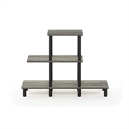 FURINNO Turn-N-Tube 3-Tier Design Display Rack, French Oak Grey/Black - color: French Oak/Black, style: 3-Tiers, Ladder