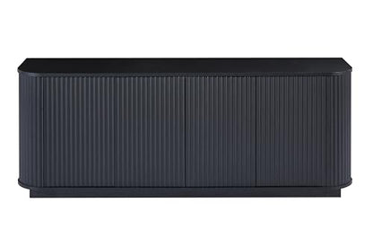 64" Modern TV Stand Sideboard Storage Cabinet, Wooden Curved TV Console with Sliding Doors, Wave Pattern Buffet Cabinet Wooden Vertical Striped Table for Kitchen/Bedroom/Entryway (Black) - color: Black