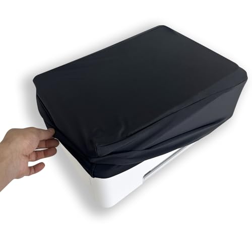 Universal Elastic Waterproof Printer Dust Cover - Minimalist Black Stretch Fabric Protector with Drawstring Closure & Metal Buckle for Most Printers