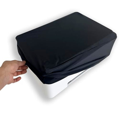 Universal Elastic Waterproof Printer Dust Cover - Minimalist Black Stretch Fabric Protector with Drawstring Closure & Metal Buckle for Most Printers
