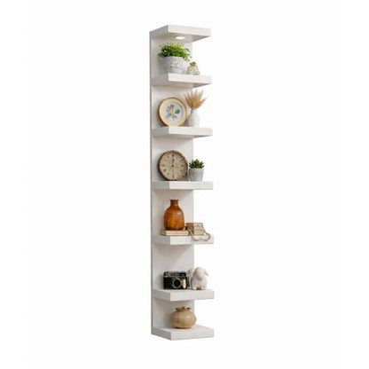 7 Tier Wall Shelf Unit,Black and White Lack Wall Shelf,Display Floating Shelf with LED Remote Control Light (White) - color: White
