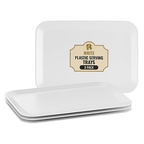 R-kay 3 Pack White Plastic Serving Trays for Party - Rectangular, 8 by 11 in, Heavy Duty Dessert Trays for Food - color: White