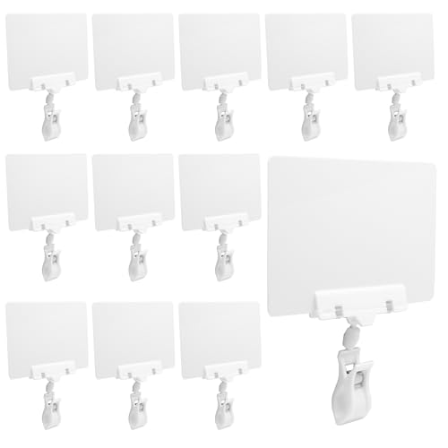 Biaungdo 12 Pcs Plastic Chalkboard Sign with Rotating Clip, Erasable Blackboard Price Tags Double Sided Waterproof Blackboard Clips Display Clip Holder for Shelves,Store,Business, Supermarket(White) - color: White