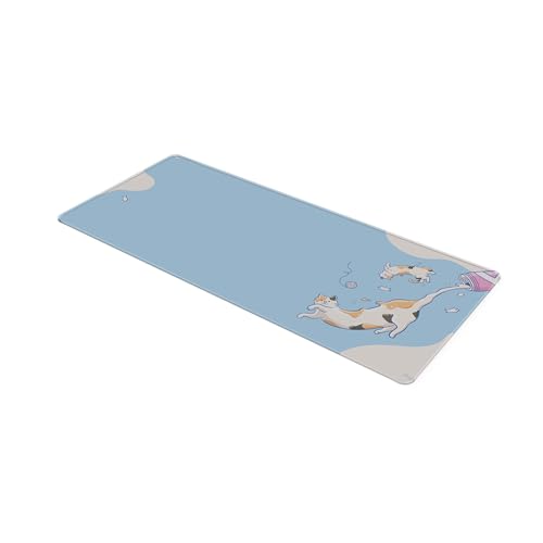 Pixio Mouse Pads - 36 x 16 inch XXL Milky Cats Blue Multifunctional Large Desk Mats for Gaming, Office, Desktop Anti-Slip Waterproof Washable Computer Mouse Mat - color: Blue Milky Cat